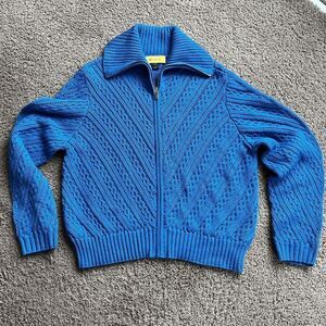 St. John 2014 Wool Cheron Sky Blue Zip Up Cardigan Sweater